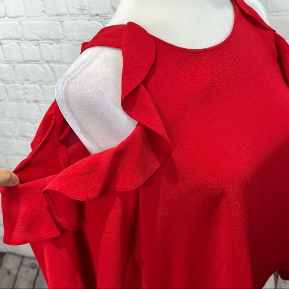 TopShop Cold Shoulder Top Ruffle Red 6 - Picture 5 of 13